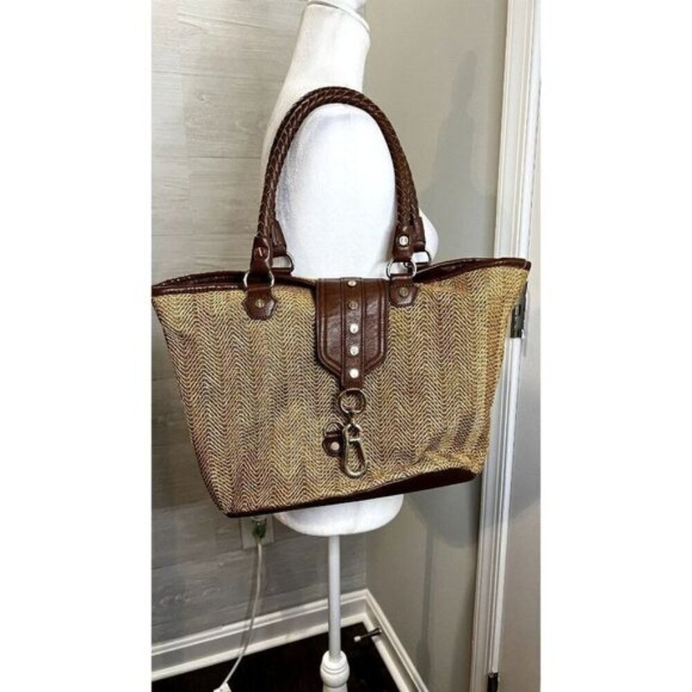 Olivia & Joy New York Woven Faux Leather Trim Braided Strap Tote Shoulder bag - Picture 3 of 10